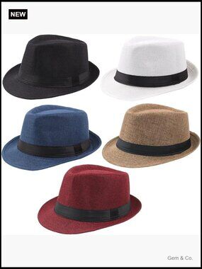 5 Pack Short Brim Fedora Classic Summer Beach Sun Hats Panama Cap Unisex